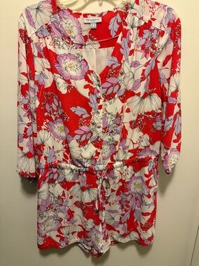 Carolina Belle Red Floral Long-Sleeve Tie-Waist Dress